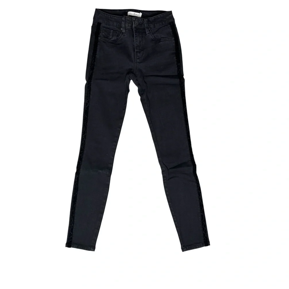Unpublished Women's Black Washed Out Skinny Jeans Side Embroidered  Size 24